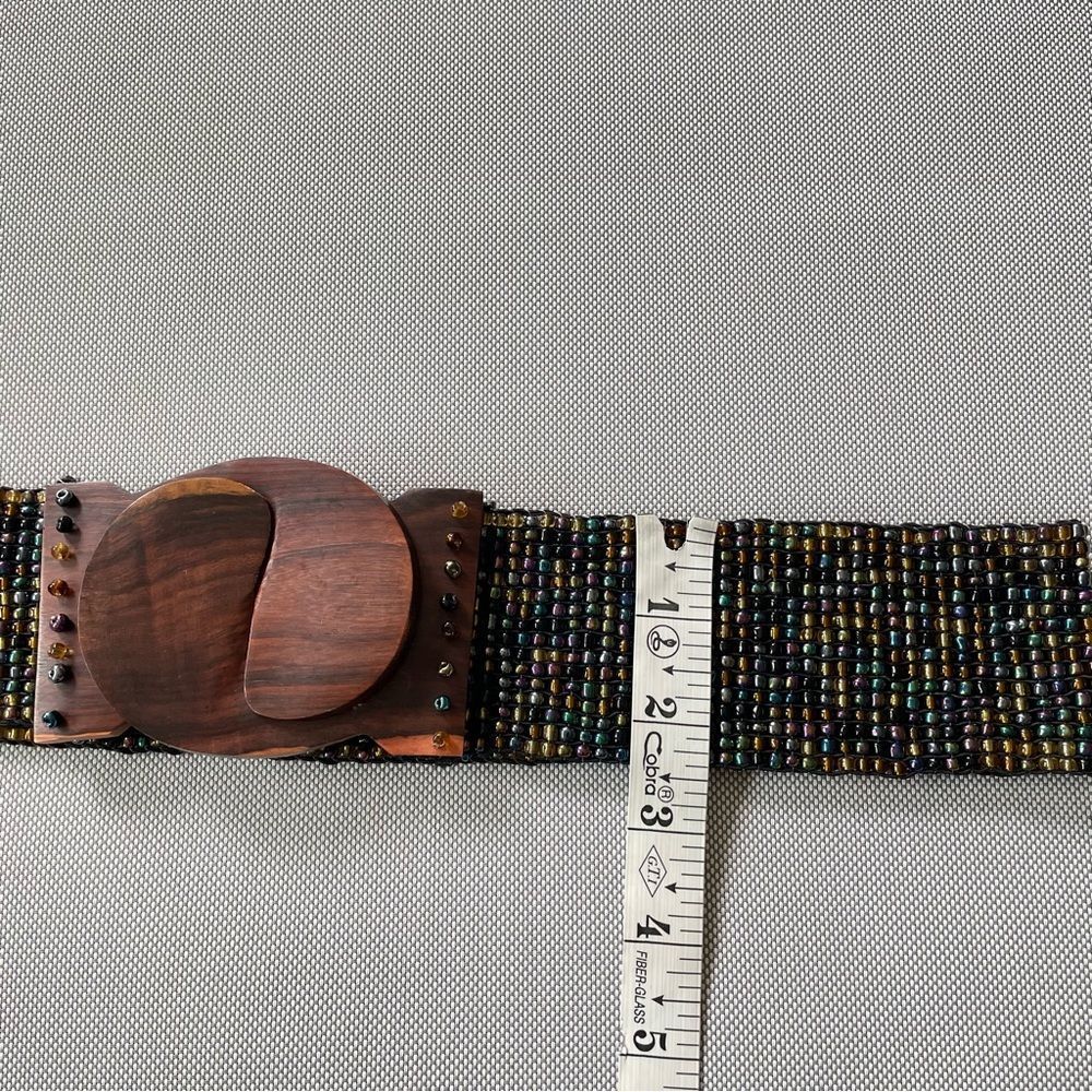Wooden Accent Beaded Stretch Belt in Black Multicolor - Picture 3 of 6